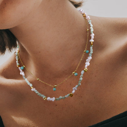 KissYan Beaded Layered Pendant Necklace with Link Chain