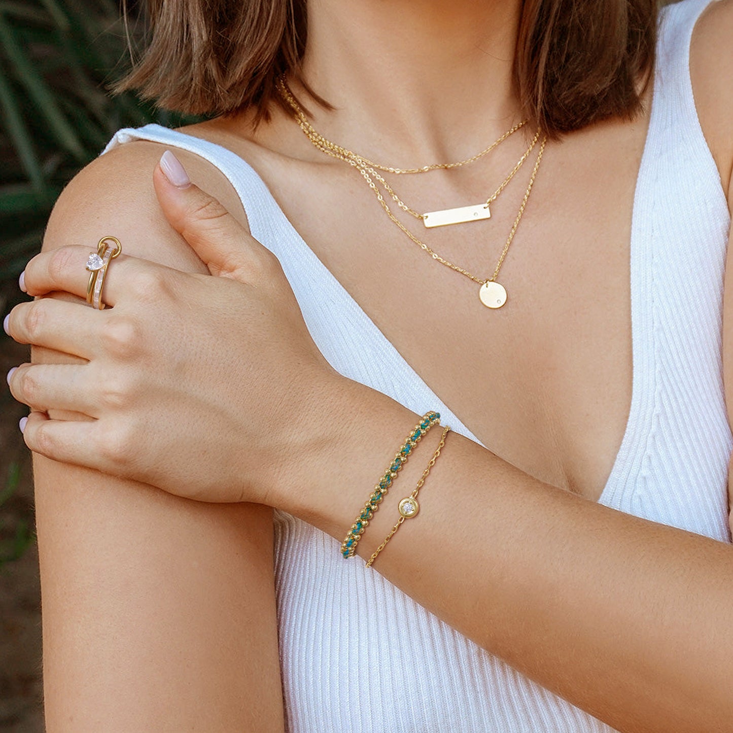 KissYan Adjustable Sports String  Stackable Bracelet 14K Gold Plated