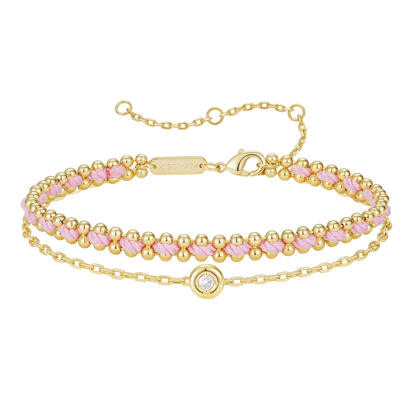 KissYan Adjustable Sports String  Stackable Bracelet 14K Gold Plated