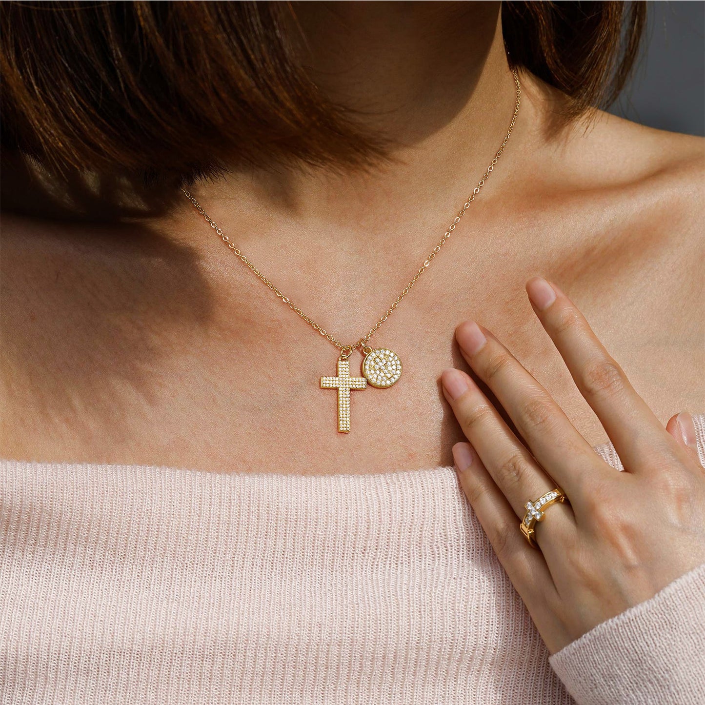 KissYan Cross Necklace Cubic Zirconia Faith Pendant