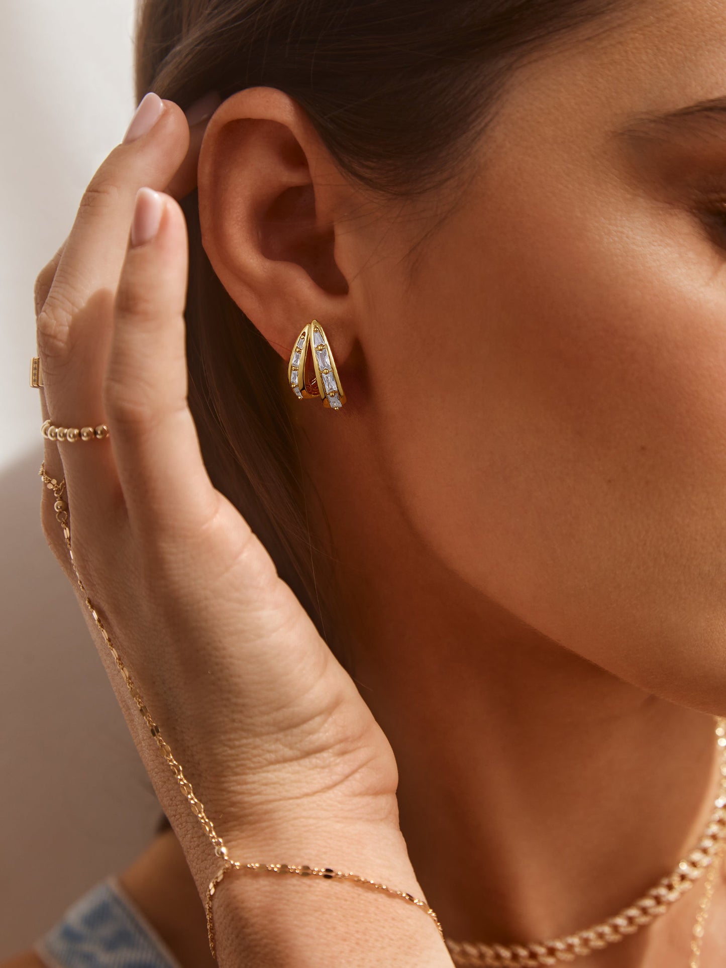 KissYan Hoop Open Double Row Cubic Zirconia Chunky Earring