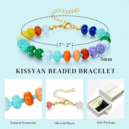 KissYan Beaded Bracelets Colorful Gemstone Boho