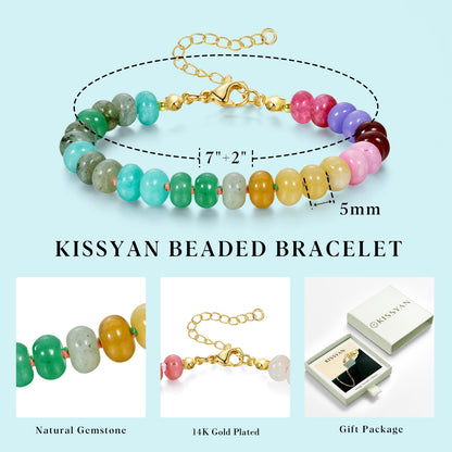 KissYan Beaded Bracelets Colorful Gemstone Boho