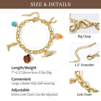 KissYan Cowgirl Charm Boot Horseshoe Turquoise Pendant Bracelets
