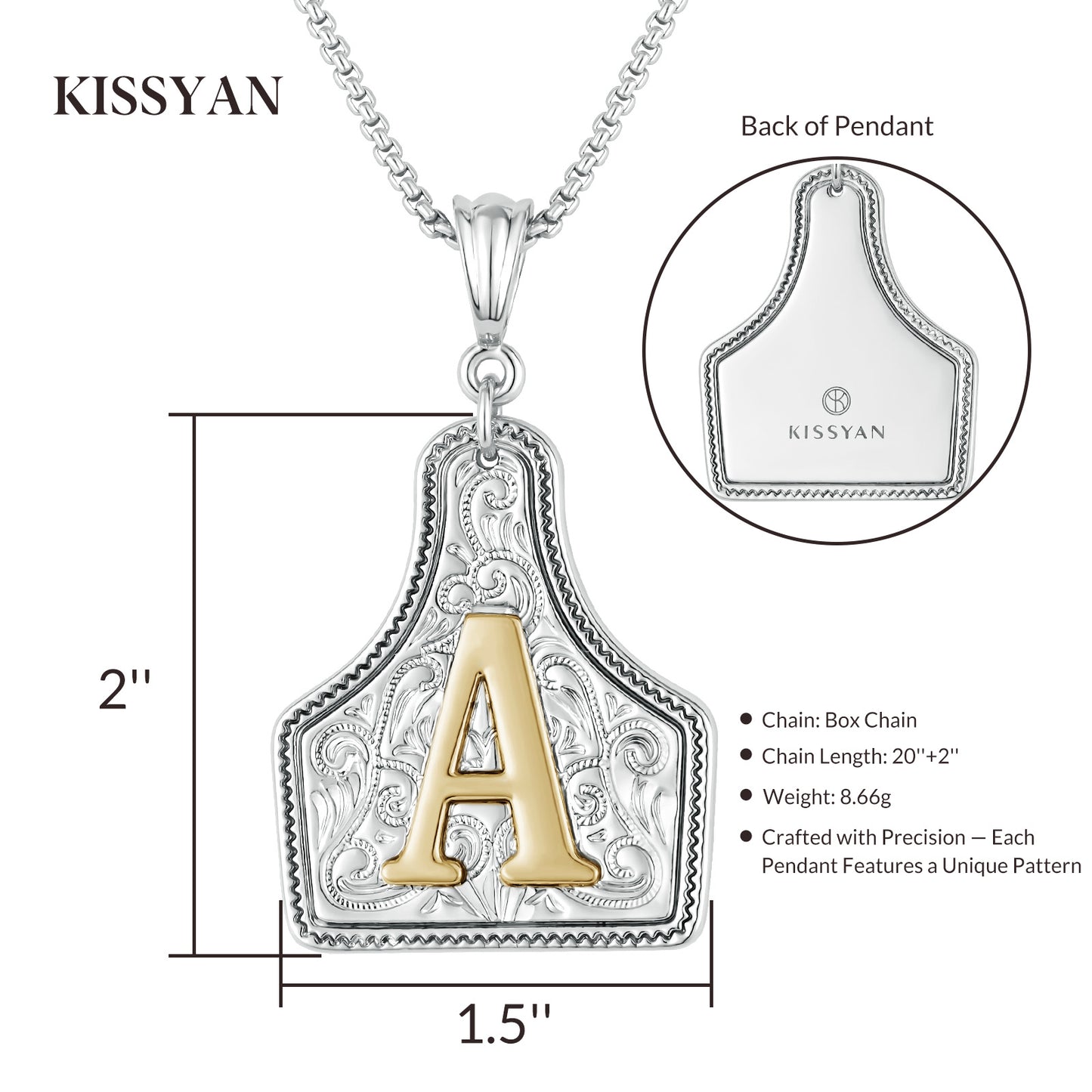 KISSYAN Letter Pendant CowTag Initial Necklace