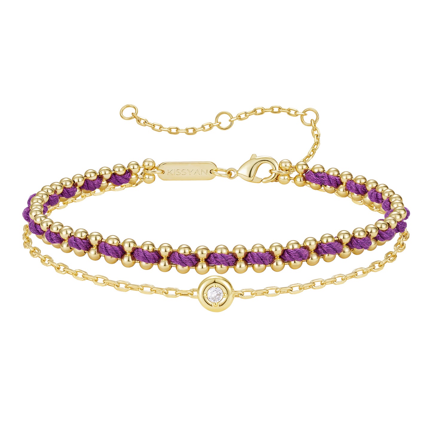 KissYan Adjustable Sports String  Stackable Bracelet 14K Gold Plated