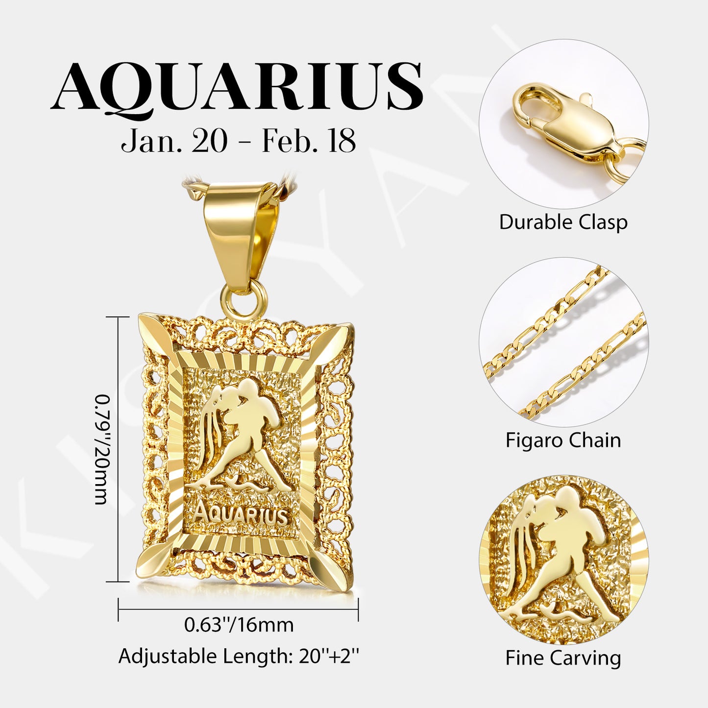 KissYan Zodiac Square Constellation Sign Pendant Necklace