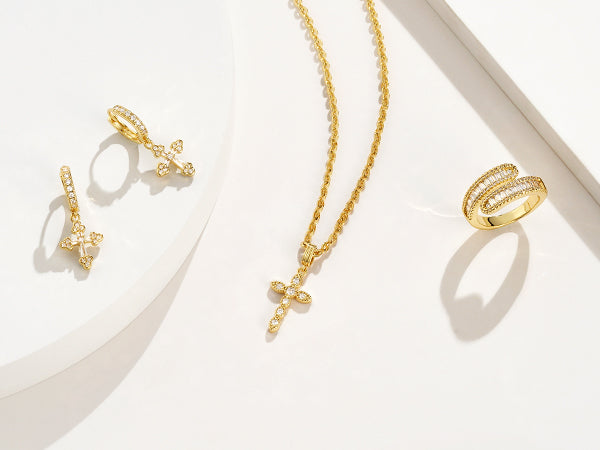 KissYan 14K Gold Plated Layered Cross Faith Necklace