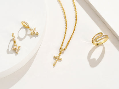 KissYan 14K Gold Plated Layered Cross Faith Necklace