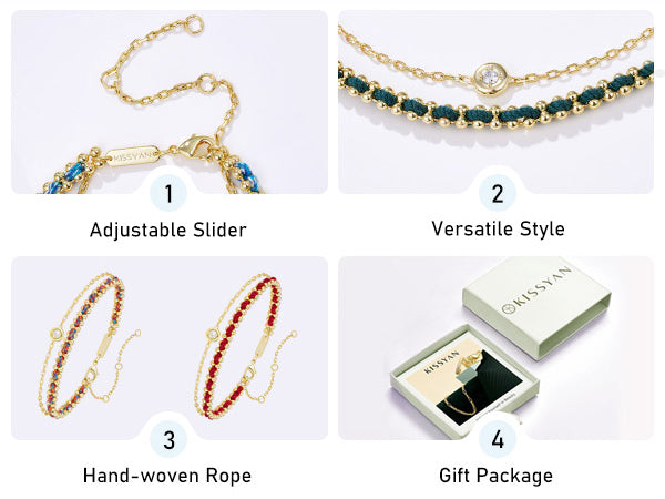 KissYan Adjustable Sports String  Stackable Bracelet 14K Gold Plated