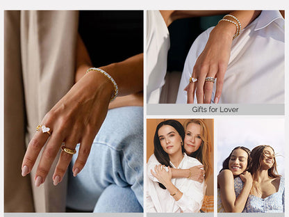 KissYan Sterling Silver Initial Heart Open Adjustable with CZ Ring