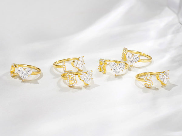 KissYan Sterling Silver Initial Heart Open Adjustable with CZ Ring