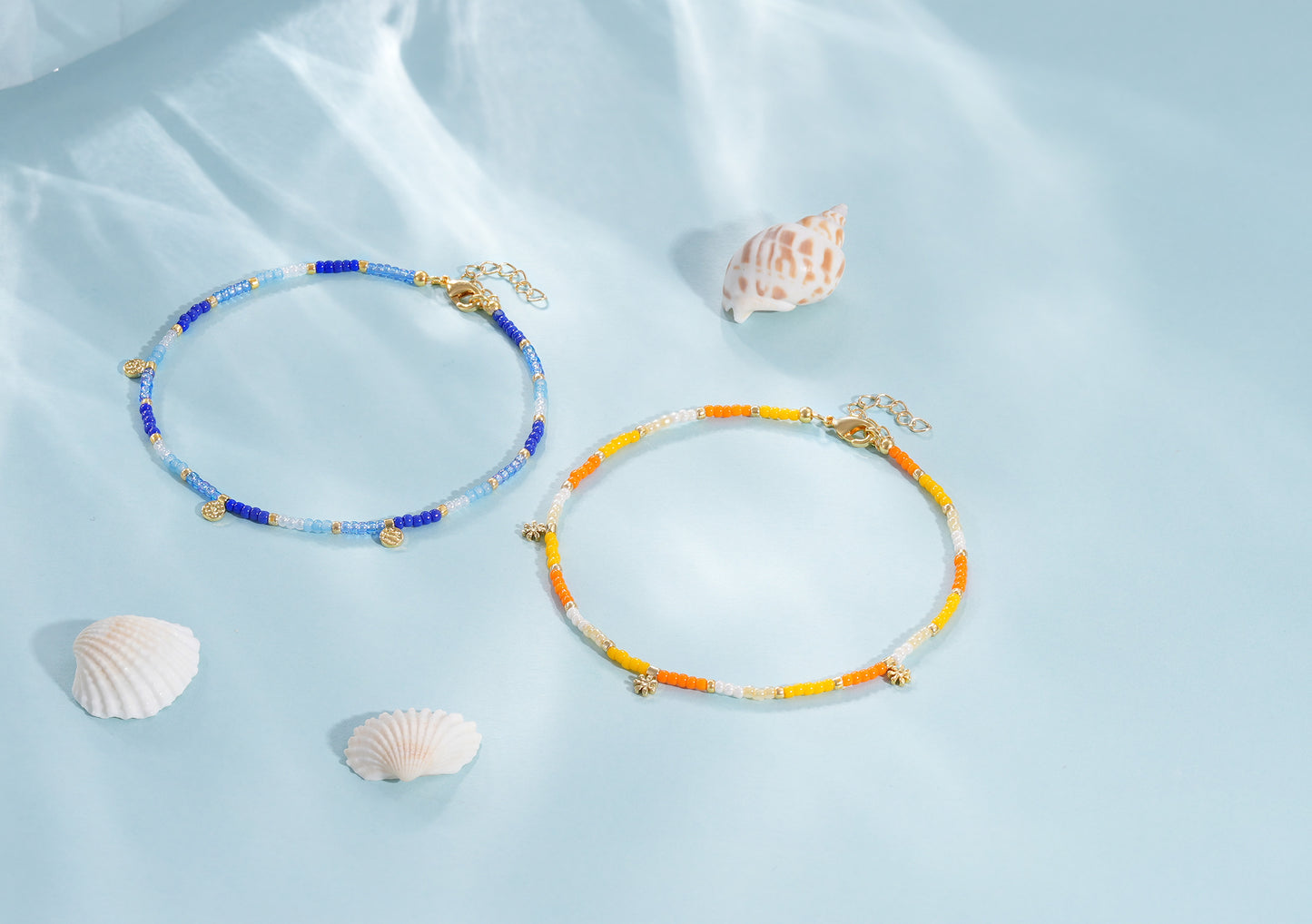 KissYan Beaded Ankle Bracelet with Charm, Waterproof Gift for Women