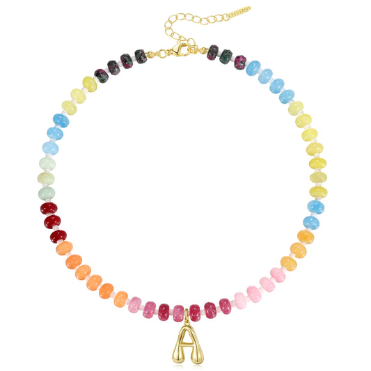 KissYan Colorful Beaded Gemstone Choker Bubble Letter Pendant