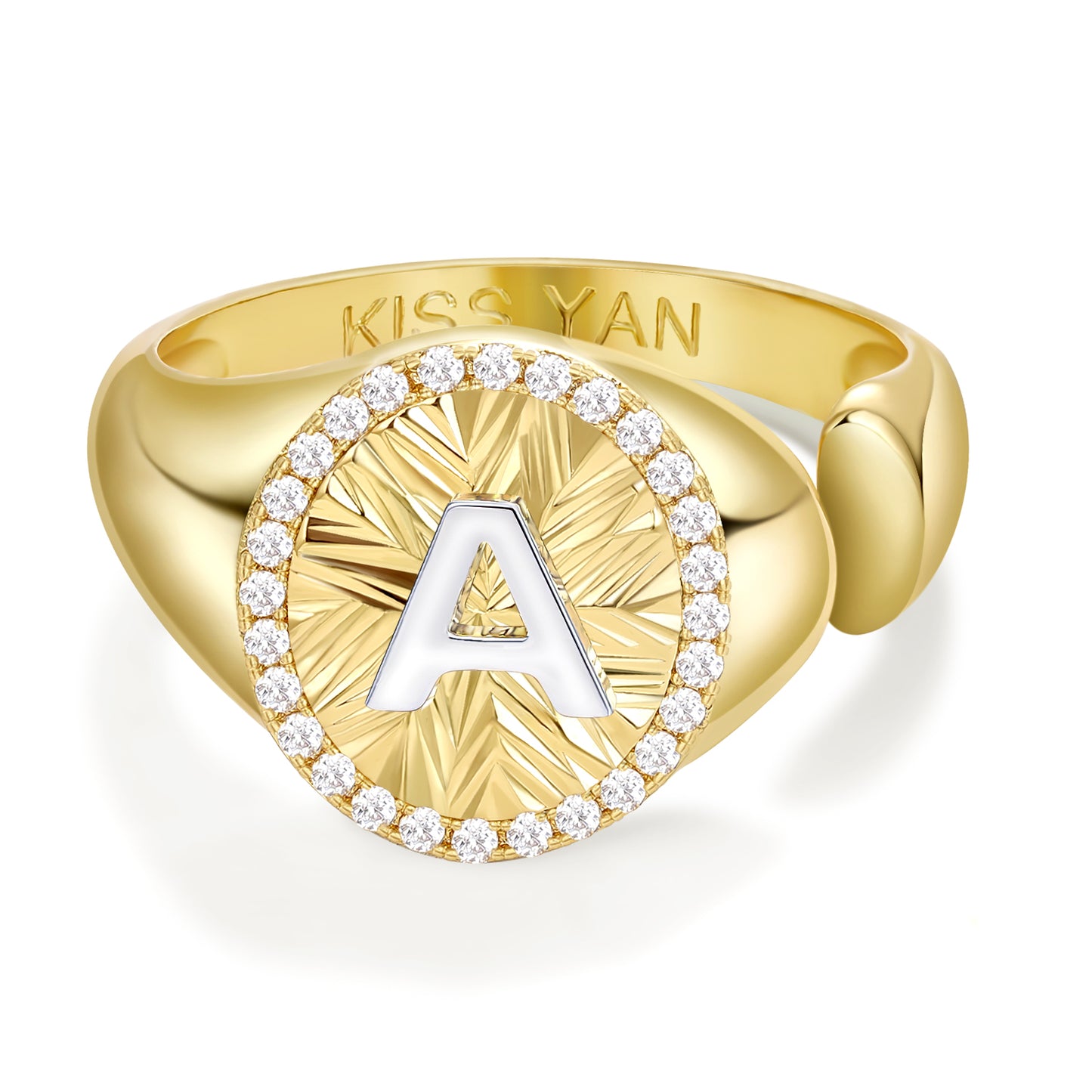 KissYan 14k Gold Plate Initial  Adjustable Letter Ring