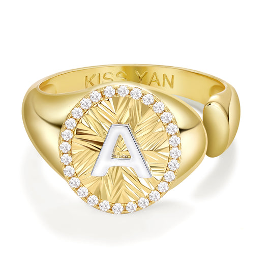 KissYan 14k Gold Plate Initial  Adjustable Letter Ring