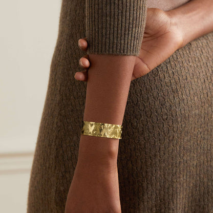 KissYan Gold Cuff Bracelets for Women,14k Gold Plated Adjustable Open Statement Wide Bangles Double-Layer Hollow Weave Hammered