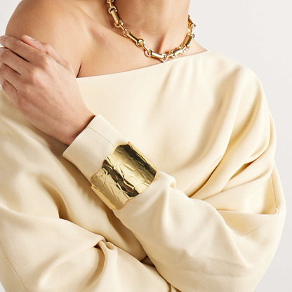 KissYan Gold Cuff Bracelets for Women,14k Gold Plated Adjustable Open Statement Wide Bangles Double-Layer Hollow Weave Hammered