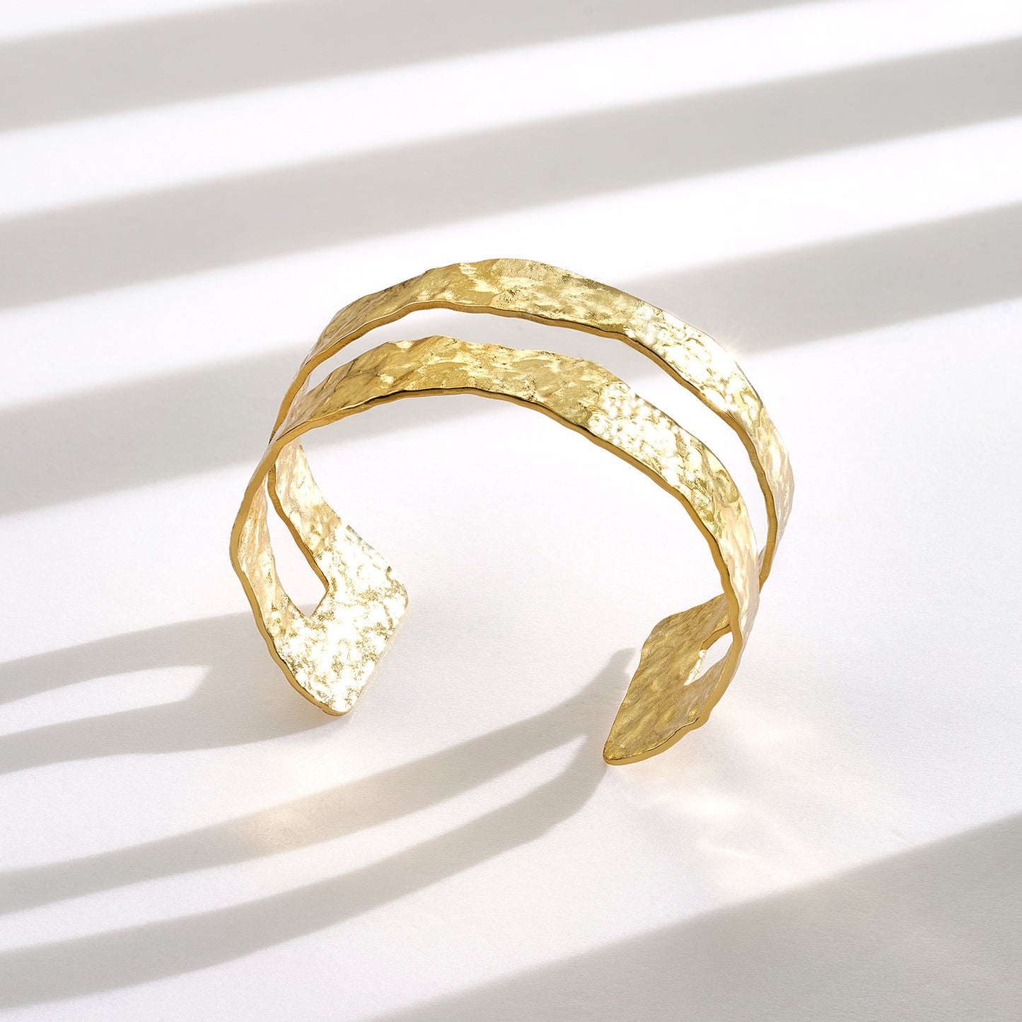 KissYan Gold Cuff Bracelets for Women,14k Gold Plated Adjustable Open Statement Wide Bangles Double-Layer Hollow Weave Hammered