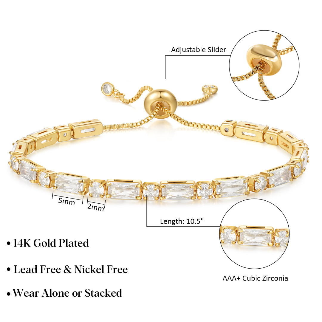 Adjustable Slider Diamond Tennis Bracelets-Alternate White CZ