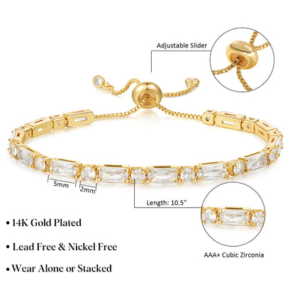 Adjustable Slider Diamond Tennis Bracelets-Alternate White CZ