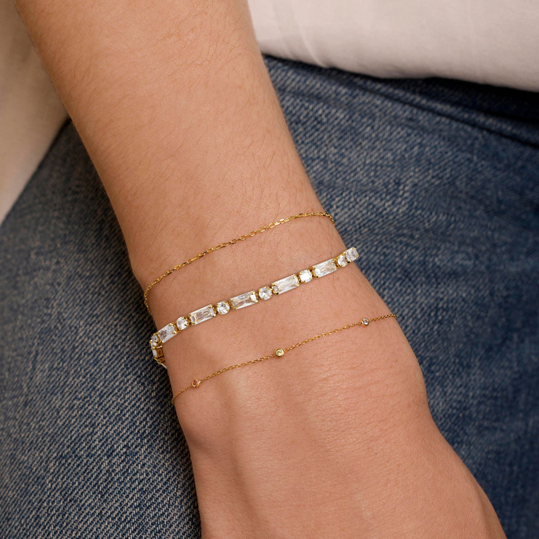 Adjustable Slider Diamond Tennis Bracelets-Alternate White CZ