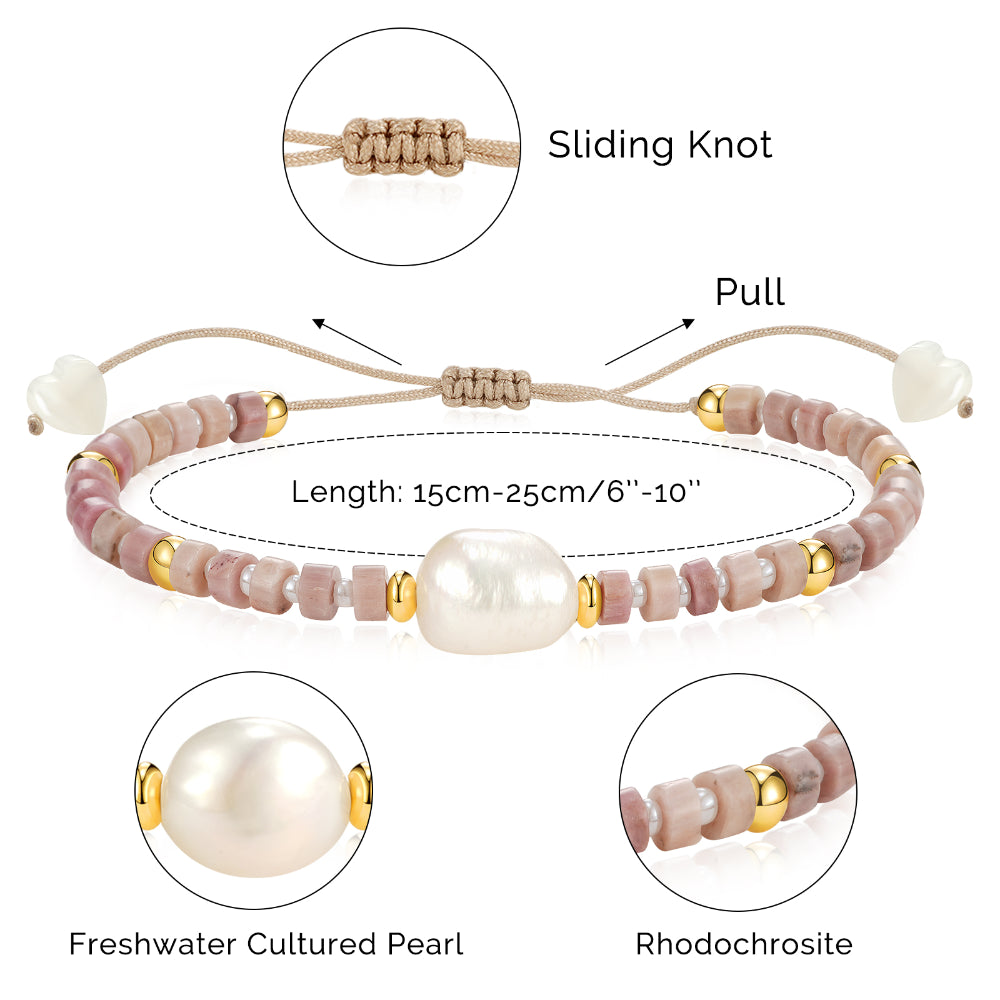Adjustable Healing Crystal Bracelet Natural Rhodochrosite Gemstones Beads with Irregular Pearl