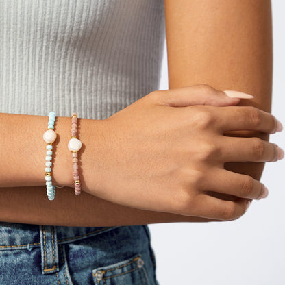 Adjustable Healing Crystal Bracelet Natural Rhodochrosite Gemstones Beads with Irregular Pearl