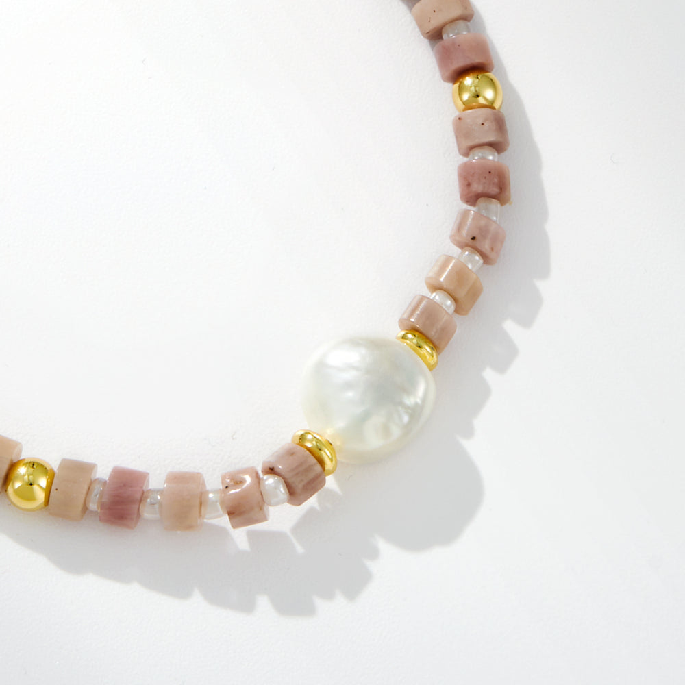 Adjustable Healing Crystal Bracelet Natural Rhodochrosite Gemstones Beads with Irregular Pearl