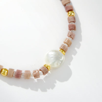 Adjustable Healing Crystal Bracelet Natural Rhodochrosite Gemstones Beads with Irregular Pearl