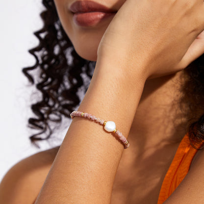 Adjustable Healing Crystal Bracelet Natural Rhodochrosite Gemstones Beads with Irregular Pearl