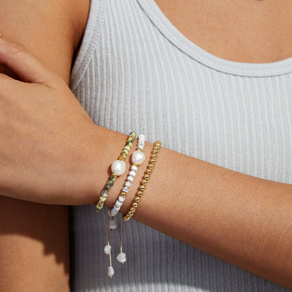 Adjustable Healing Crystal Bracelet Natural Howlite Gemstone Beads with Irregular Pearl