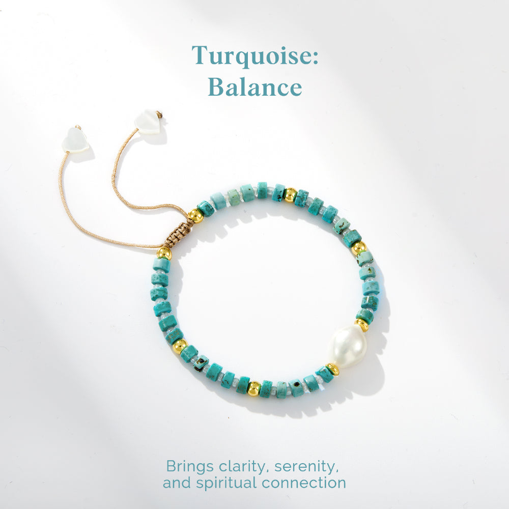 Adjustable Healing Crystal Bracelet Natural Turquoise Gemstones Beads with Irregular Pearl