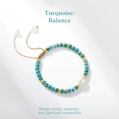 Adjustable Healing Crystal Bracelet Natural Turquoise Gemstones Beads with Irregular Pearl