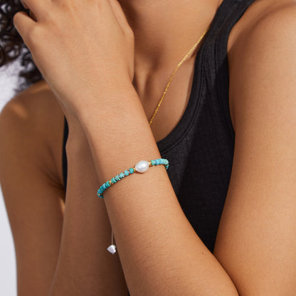 Adjustable Healing Crystal Bracelet Natural Turquoise Gemstones Beads with Irregular Pearl