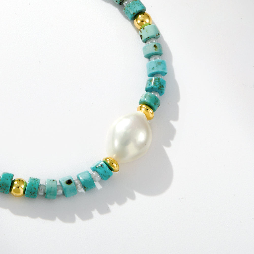Adjustable Healing Crystal Bracelet Natural Turquoise Gemstones Beads with Irregular Pearl