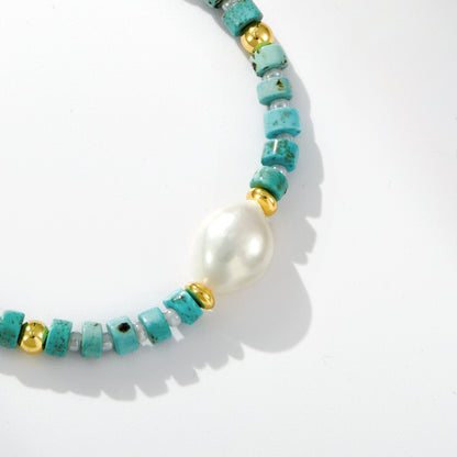 Adjustable Healing Crystal Bracelet Natural Turquoise Gemstones Beads with Irregular Pearl