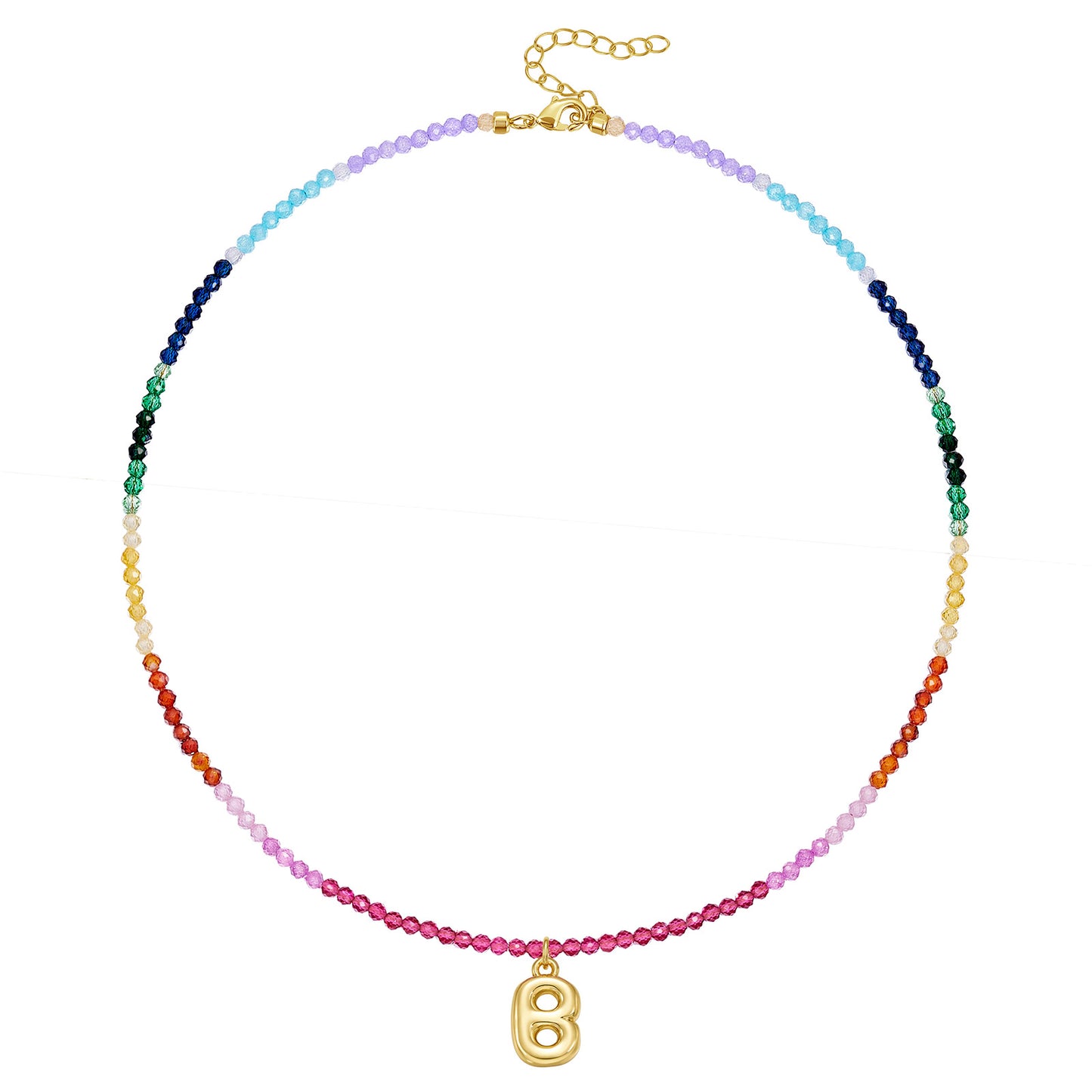 KissYan Beaded Bubble Letter Pendant Rainbow Gemstone Choker