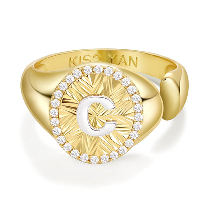 KissYan 14k Gold Plate Initial  Adjustable Letter Ring