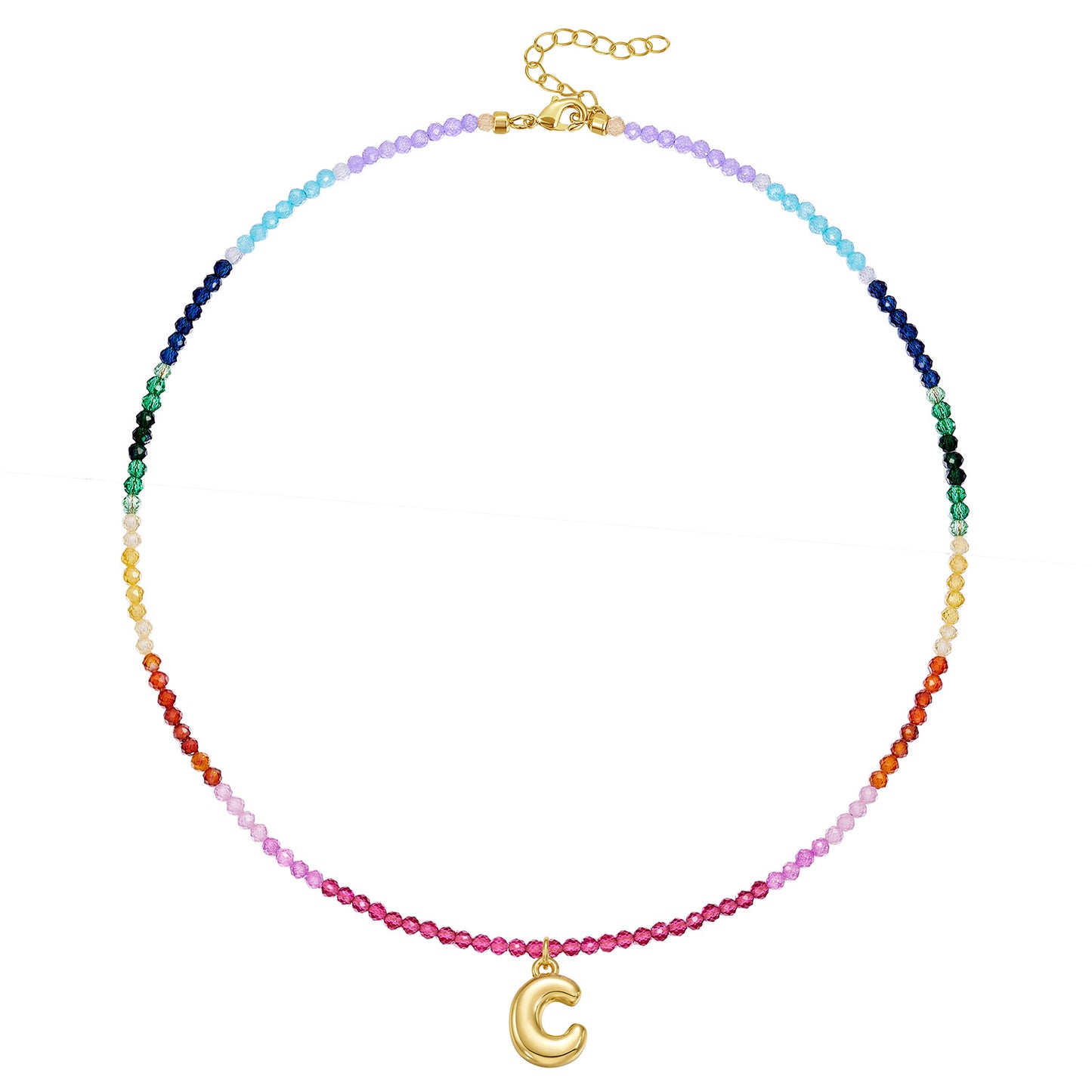 KissYan Beaded Bubble Letter Pendant Rainbow Gemstone Choker