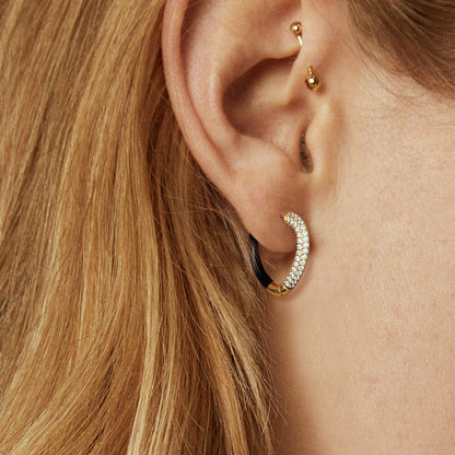 Black Enamel Heart-shaped Huggie Hoop Earrings