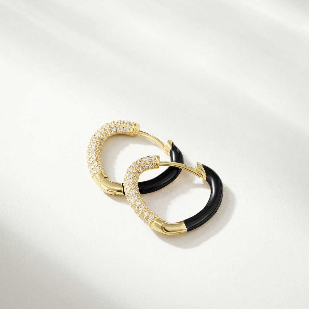 Black Enamel Heart-shaped Huggie Hoop Earrings