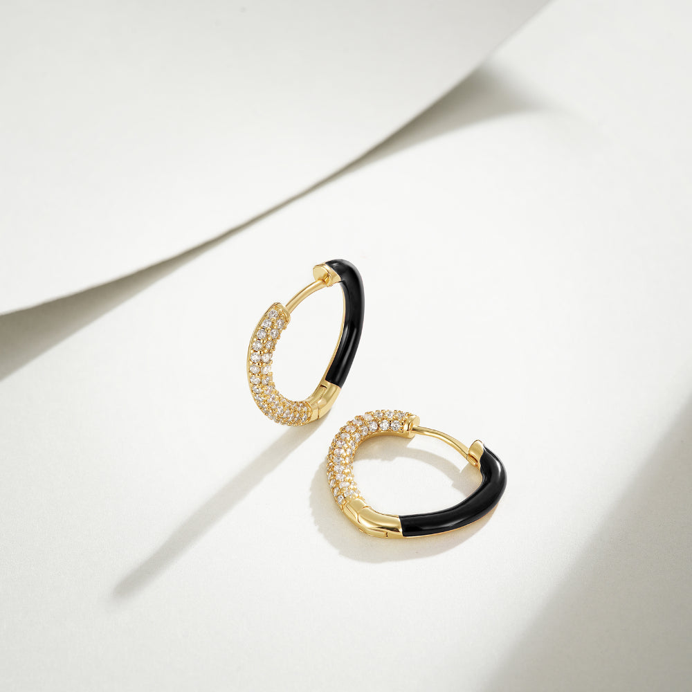 Black Enamel Heart-shaped Huggie Hoop Earrings