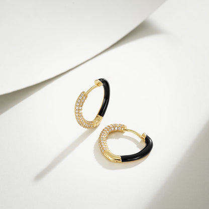Black Enamel Heart-shaped Huggie Hoop Earrings