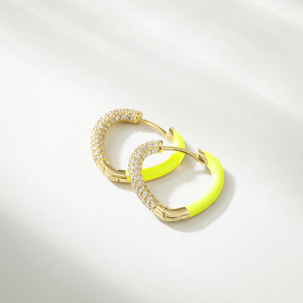 Yellow Enamel Heart Huggie Earrings