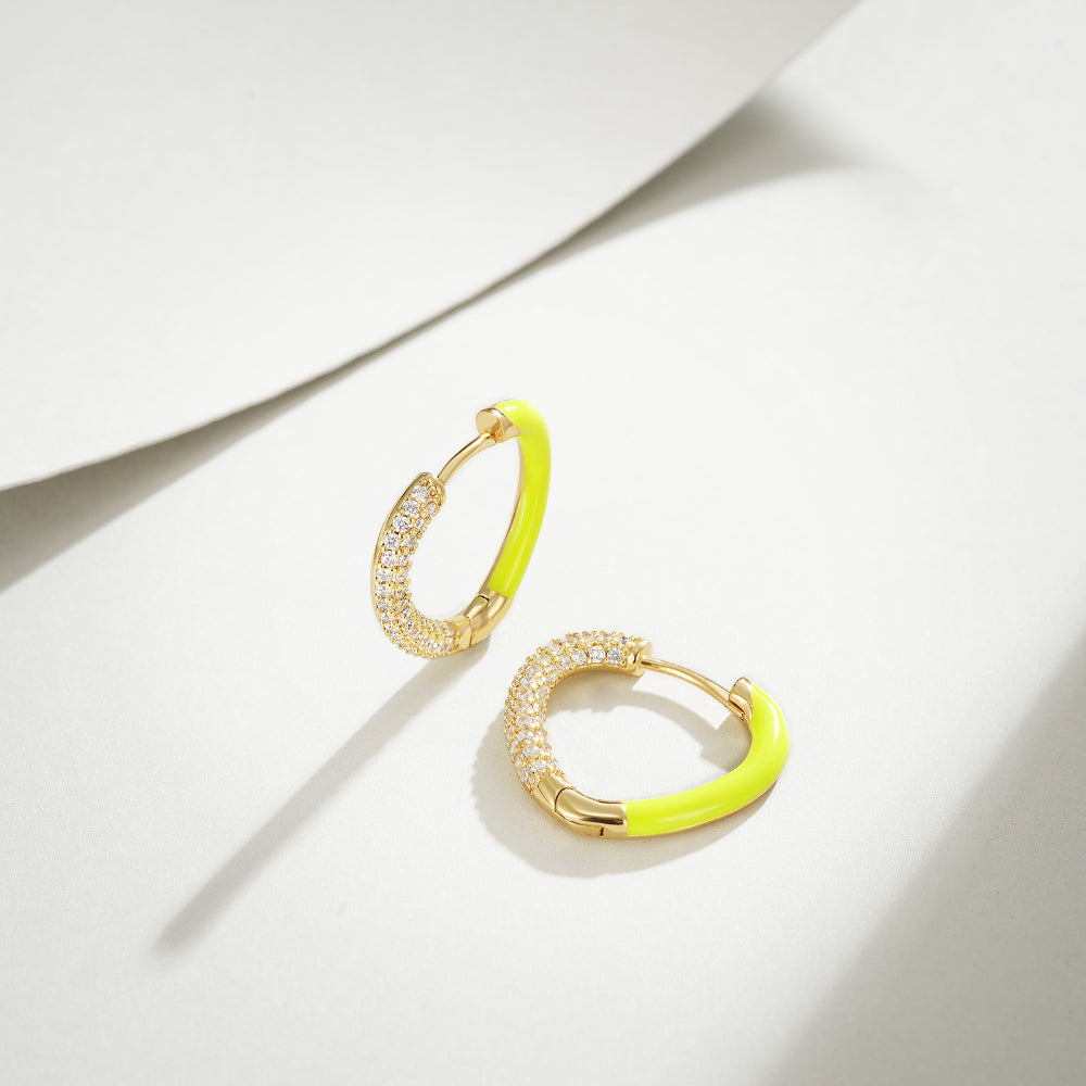 Yellow Enamel Heart Huggie Earrings