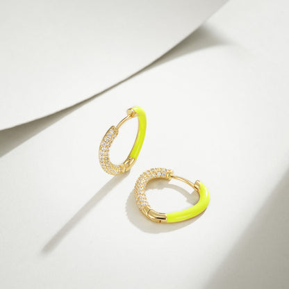 Yellow Enamel Heart Huggie Earrings