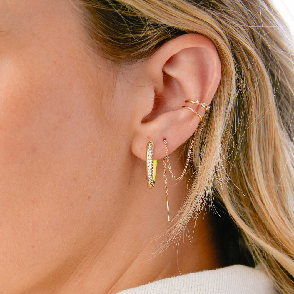 Yellow Enamel Heart Huggie Earrings