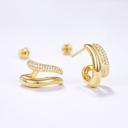 KissYan Hoop Open Double Row Cubic Zirconia Chunky Earring