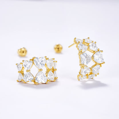 KissYan Hoop Open Double Row Cubic Zirconia Chunky Earring